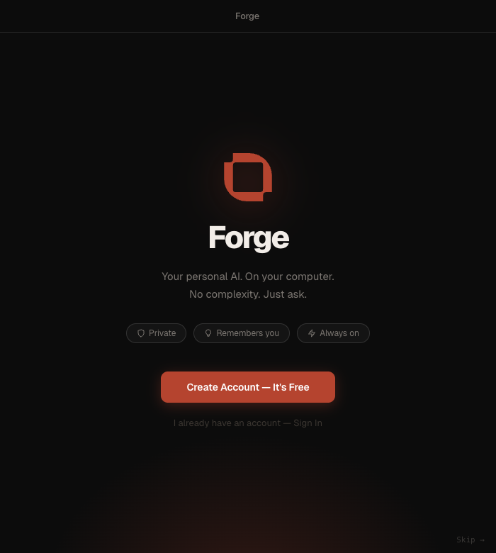 Forge welcome screen